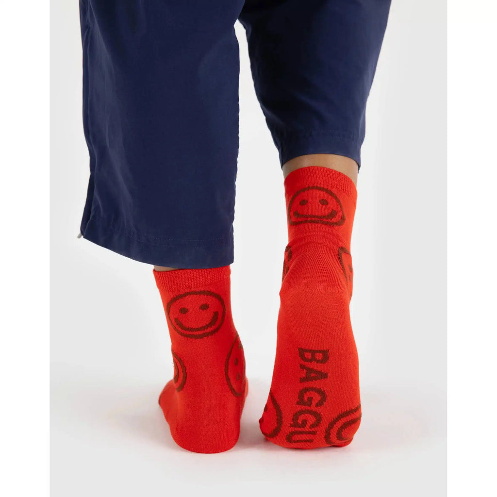 Baggu - Adult crew socks - Red Happy | nzweekend