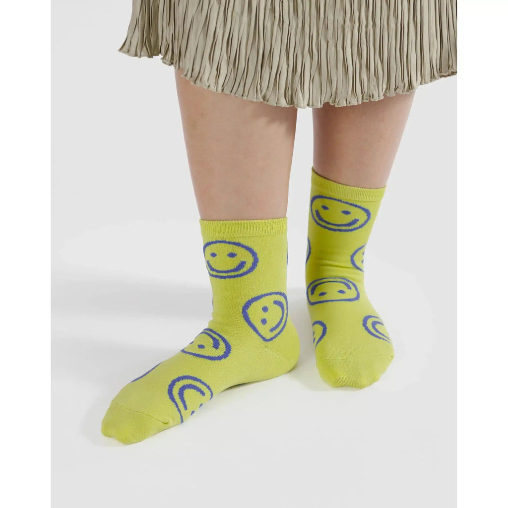 Baggu - Adult crew socks - Citron Happy | nzweekend