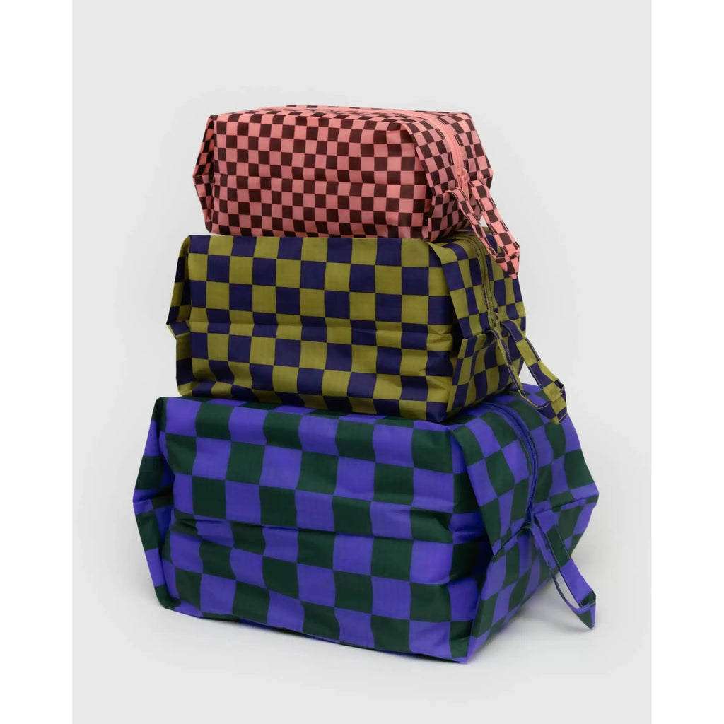 Baggu - 3D Zip Pouch set of 3 - Jewel Checks | nzweekend