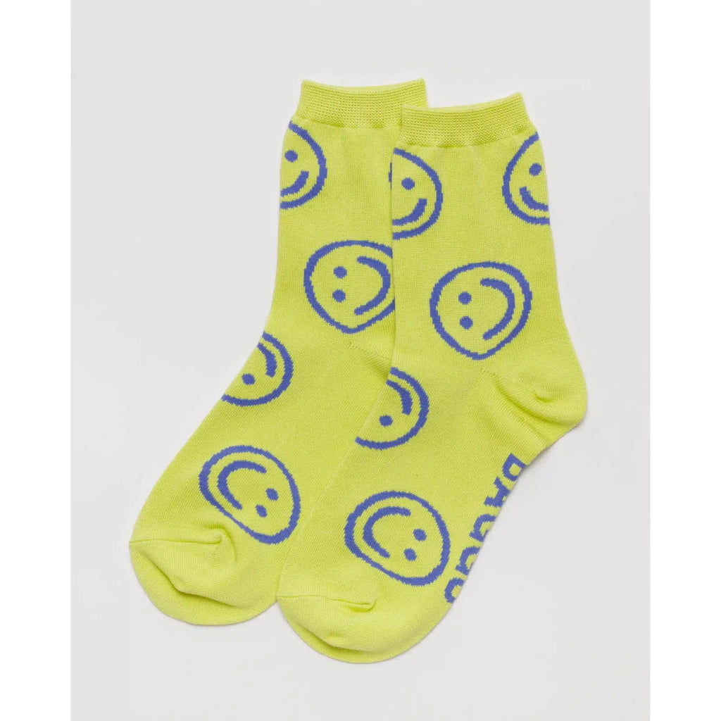 Baggu - Adult crew socks - Citron Happy | nzweekend