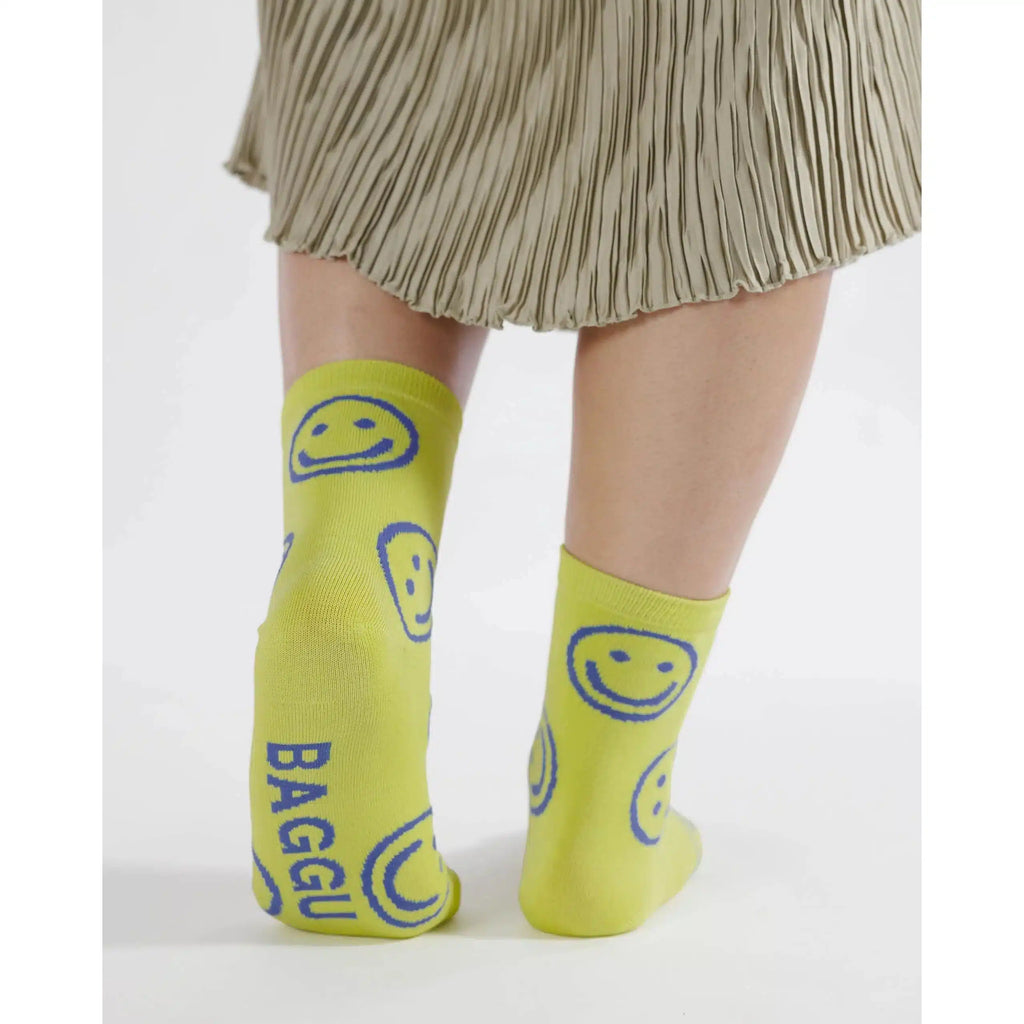 Baggu - Adult crew socks - Citron Happy | nzweekend