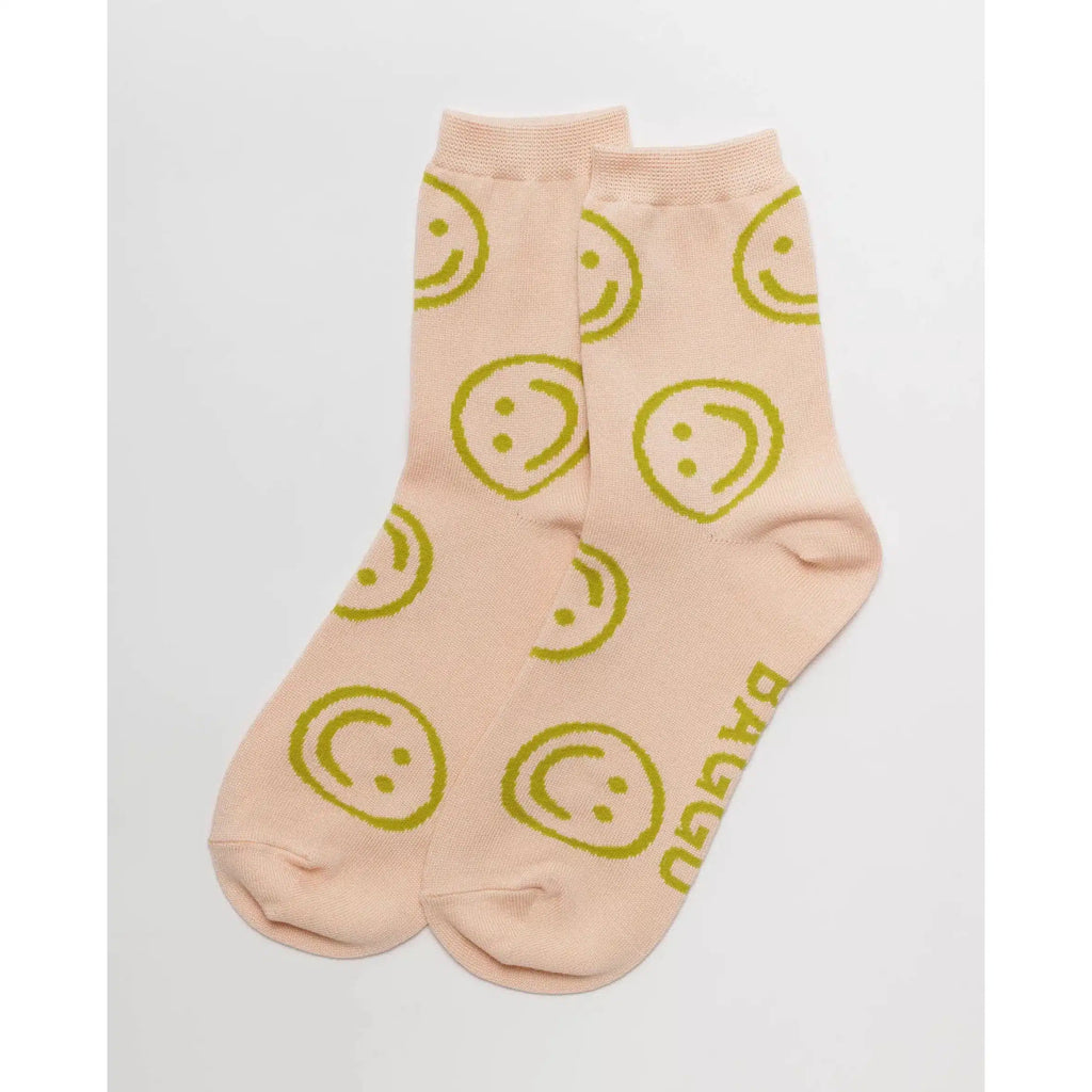 Baggu - Adult crew socks - Light Pink Happy | nzweekend