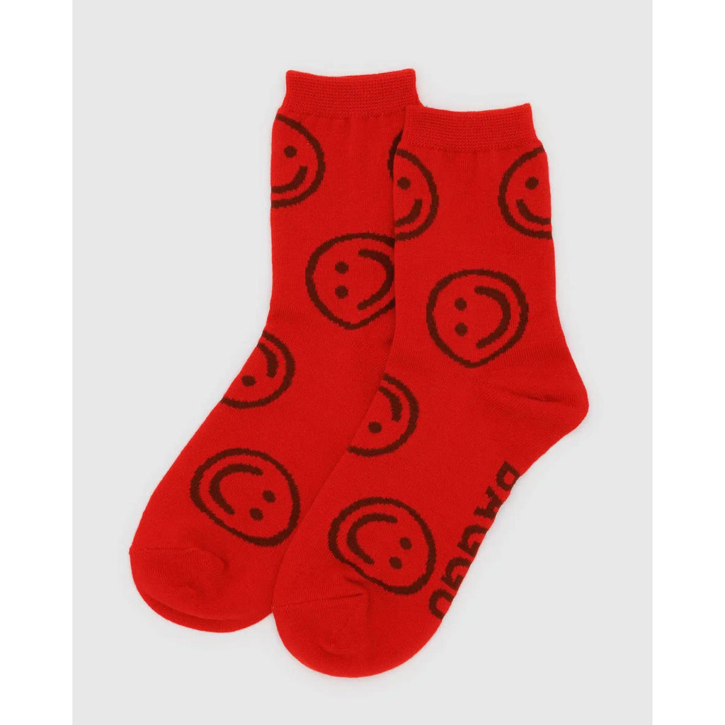 Baggu - Adult crew socks - Red Happy | nzweekend