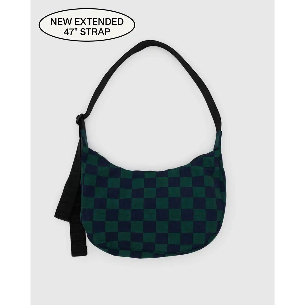 Baggu - Medium Nylon Crescent bag - Navy Green Check | nzweekend