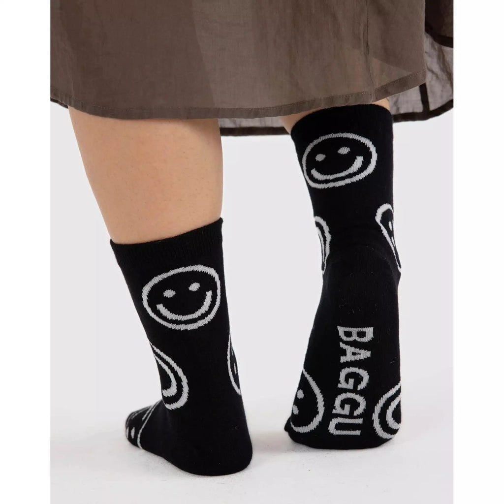 Baggu - Adult crew socks - Black Happy | nzweekend