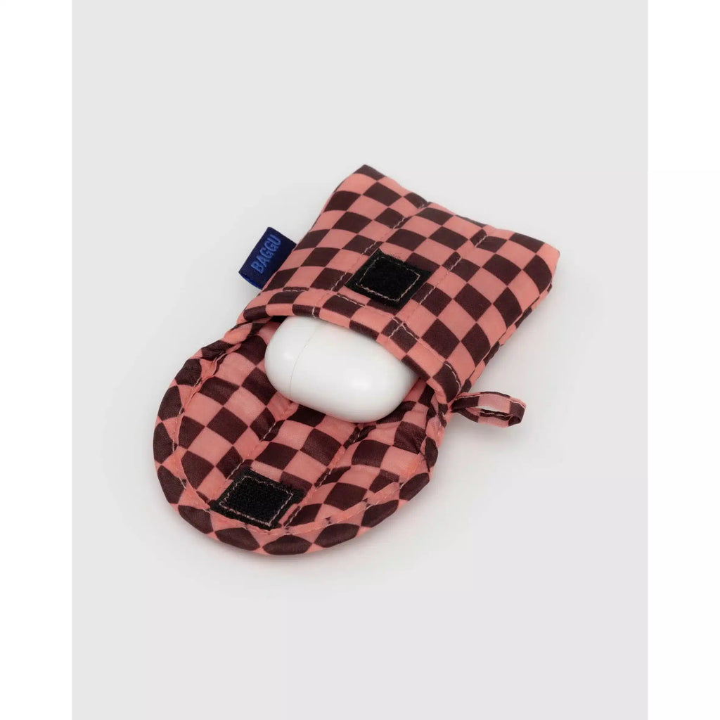 Baggu - Puffy earbuds case - Pink Brown Check | nzweekend