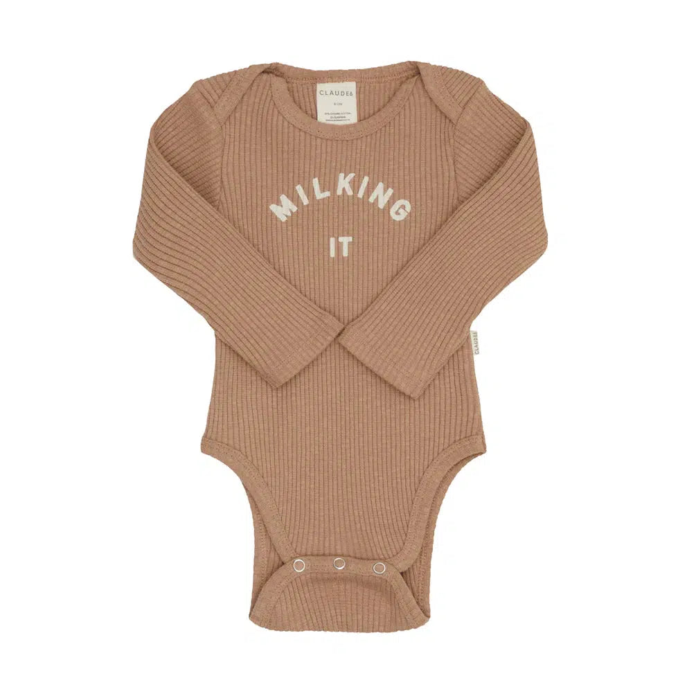 Claude & Co - Milking It baby bodysuit - Chocolate | nzweekend