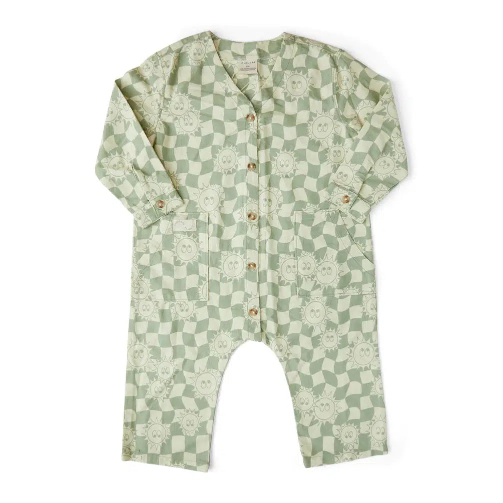 Claude & Co - Sunshine Checkerboard overalls - Sage | nzweekend