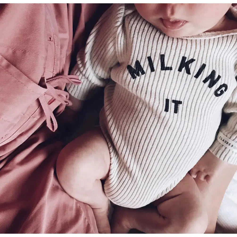 Claude & Co - Milking It baby bodysuit - Oat | nzweekend