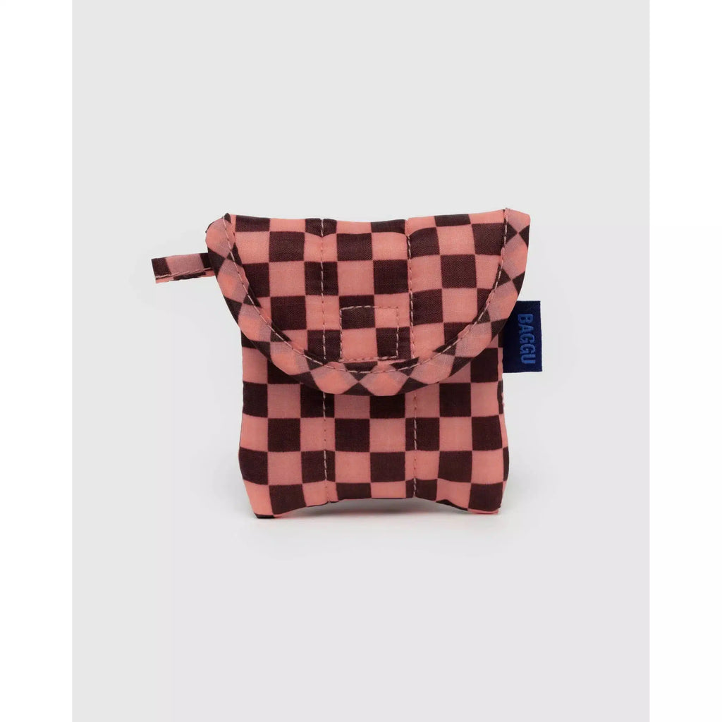 Baggu - Puffy earbuds case - Pink Brown Check | nzweekend