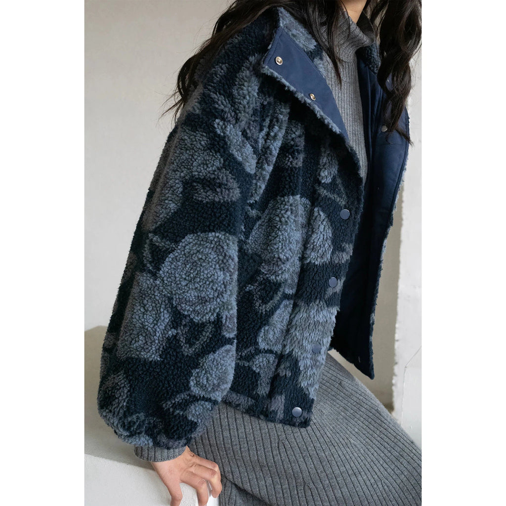 The Tiny Big Sister - Roses sherpa jacket - navy | nzweekend