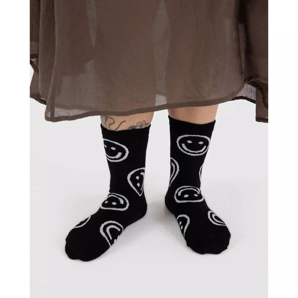 Baggu - Adult crew socks - Black Happy | nzweekend