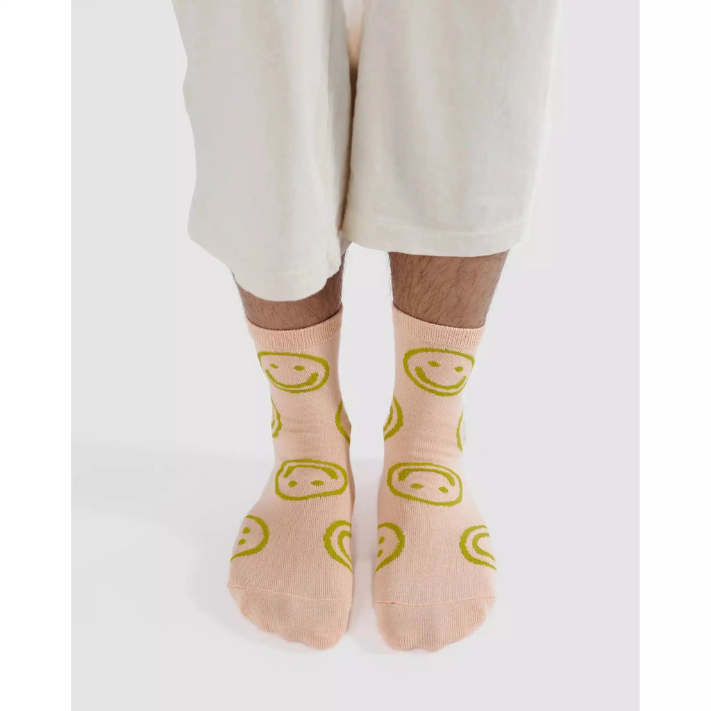 Baggu - Adult crew socks - Light Pink Happy | nzweekend