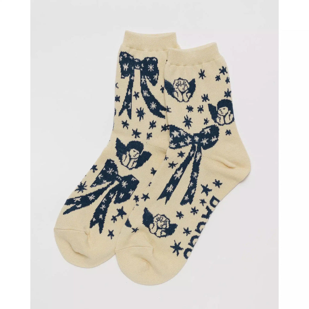 Baggu - Adult crew socks - Cherub Bows | nzweekend