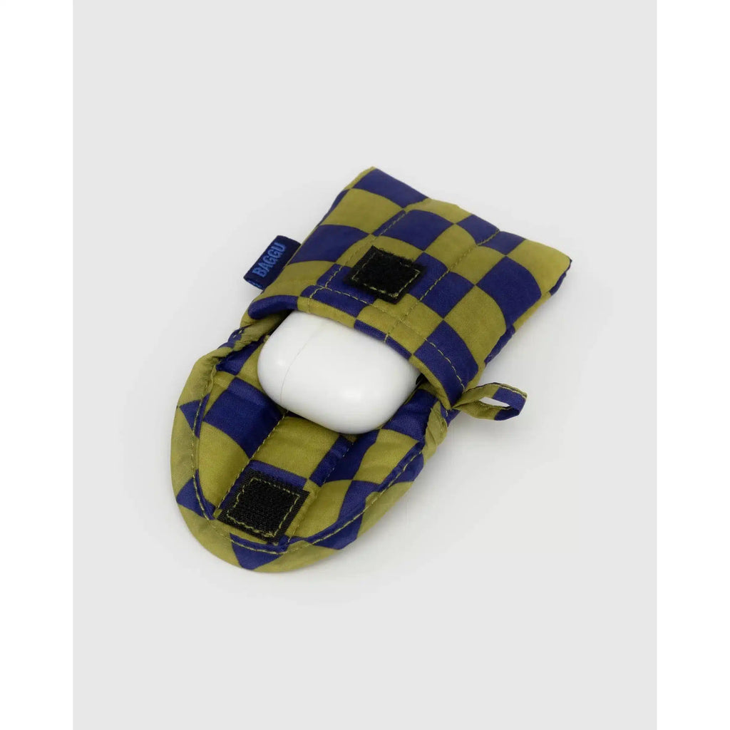 Baggu - Puffy earbuds case - Pear Navy Check | nzweekend